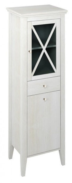 CROSS állószekrény szennyeskosárral, 1 üvegajtóval, 1 fiókkal, jobbos, 47x170x39cm, antik fehér