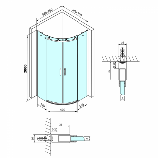 GELCO DRAGON íves zuhanykabin, 2 ajtós, transzparent üveg, 900x900mm