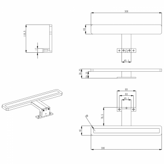 MIRAKA LED világítás, 5W, 230V, 300x35x120mm, akryl, króm