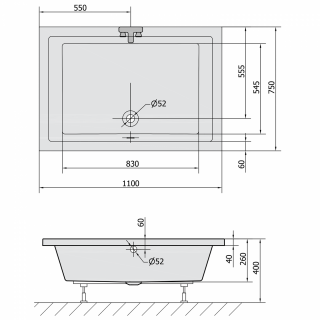 POLYSAN DEEP szögletes mély zuhanytálca lábszerkezettel, 110x75x26cm