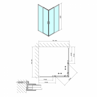 POLYSAN CARMEN szögletes zuhanyajtó, 800x800x1650mm, transzparent üveg
