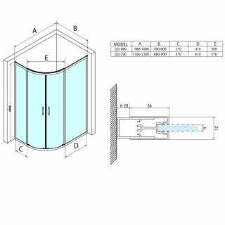 GELCO SIGMA SIMPLY íves zuhanykabin, 1000x800mm, R550, transzparent üveg