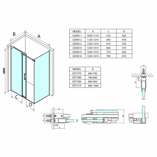 DRAGON szögletes zuhanykabin 1100x1200mm, balos/jobbos, sarokbelépős
