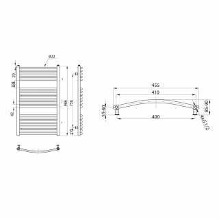 AQUALINE ORBIT Fürdőszobai radiátor, íves, 450x990mm, 432W, struktúrált ezüst