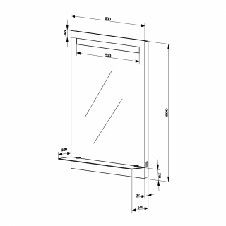 AQUALINE LED tükör világítással, üveg polc, billenő kapcsoló, 60x80cm