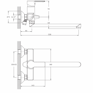 BRUCKNER BARON kádtöltő csaptelep, 338mm kifolyócső, króm