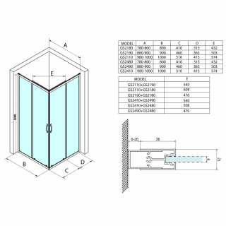 SIGMA SIMPLY szögletes zuhanykabin 1000x900mm, balos/jobbos, sarokbelépős