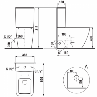 PORTO RIMLESS monoblokkos WC, alsó/hátsó kifolyású, 38x64cm, duálgombos öblítőmechanikával (PC102R helyett)