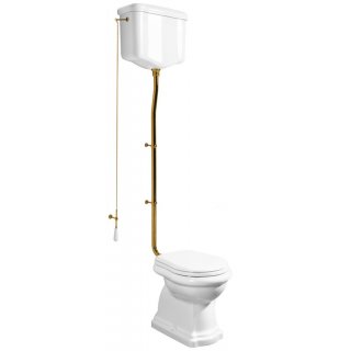 KERASAN RETRO álló WC, hátsó kifolyású, tartállyal, öblítőmechanikával, ülőke nélkül, fehér/bronz