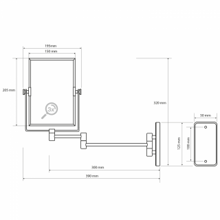 BEMETA KOZM.TÜKRÖK Kozmetikai tükör, 3x nagyítás, 195x320x390mm, króm (153301612)