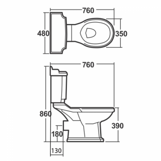 AQUALINE ANTIK monoblokkos WC, hátsó kifolyású, WC-ülőkével, öblítőmechanikával, kerámia fogantyúval