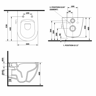 INFINITY fali WC bidé funkcióval, hidegvizes, Rimless, 36,5x53 cm