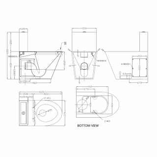 NOFER monoblokkos WC, alsó/hátsó kifolyású, ülőkével, öblítőmechanikával, 370x680x620mm, matt rozsdamentes acél