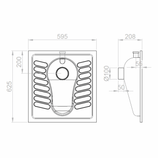 NOFER monoblokkos WC, alsó/hátsó kifolyású, ülőkével, öblítőmechanikával, 595x208x625 mm, rozsdamentes acél