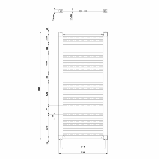 AQUALINE DIRECT Fürdőszobai radiátor, egyenes, 750x1320mm, 996W, fehér