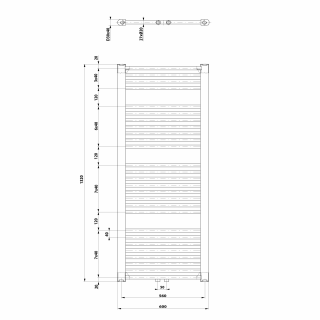 AQUALINE DIRECT Fürdőszobai radiátor, középső bekötéssel, 600x1320mm, 795W, fehér
