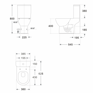 BRUCKNER DARIO monoblokkos WC, alsó/hátsó kifolyású, ülőkével duálgombos öblítőmechanikával