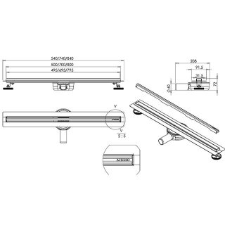 AREZZO design keskeny 500 mm-es rozsdamentes acél folyóka Steel ráccsal