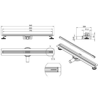 AREZZO design keskeny 800 mm-es rozsdamentes acél folyóka Steel ráccsal