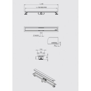 AREZZO design 900 mm-es rozsdamentes acél folyóka Steel ráccsal