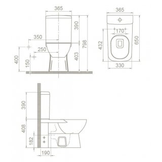 CERASTYLE DURU PEREM NÉLKÜLI MONOBLOK WC - WC TARTÁLY - ÖBLÍTŐSZELEP - MÉLY ÖBLÍTÉSŰ