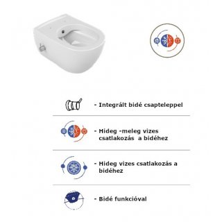 CERASTYLE CITY PORCELÁN FALI WC - BEÉPÍTETT BIDÉ FUNKCIÓVAL - PEREM NÉLKÜLI - MÉLY ÖBLÍTÉS