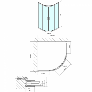 POLYSAN EASY LINE íves zuhanykabin, 800x800mm, transzparent üveg