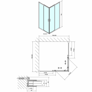 POLYSAN EASY LINE szögletes zuhanykabin, 800x800mm, transzparent üveg