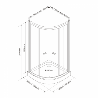 AQUALINE ARLEN íves zuhanykabin, 80x80x185cm, R55, fehér, BRICK üveg (YR800 helyett)