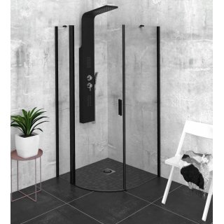POLYSAN ZOOM LINE BLACK íves zuhanykabin, balos, 900x900mm, transzparent, fekete