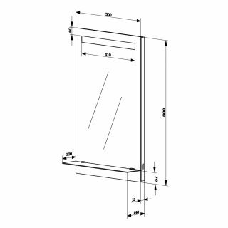 AQUALINE LED tükör világítással, üveg polc, billenő kapcsoló, 50x80cm